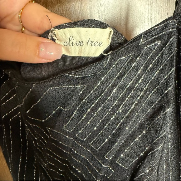 Vintage Olive Tree dress Size M midi body-con peplum trim skirt black sparkly - Picture 5 of 8